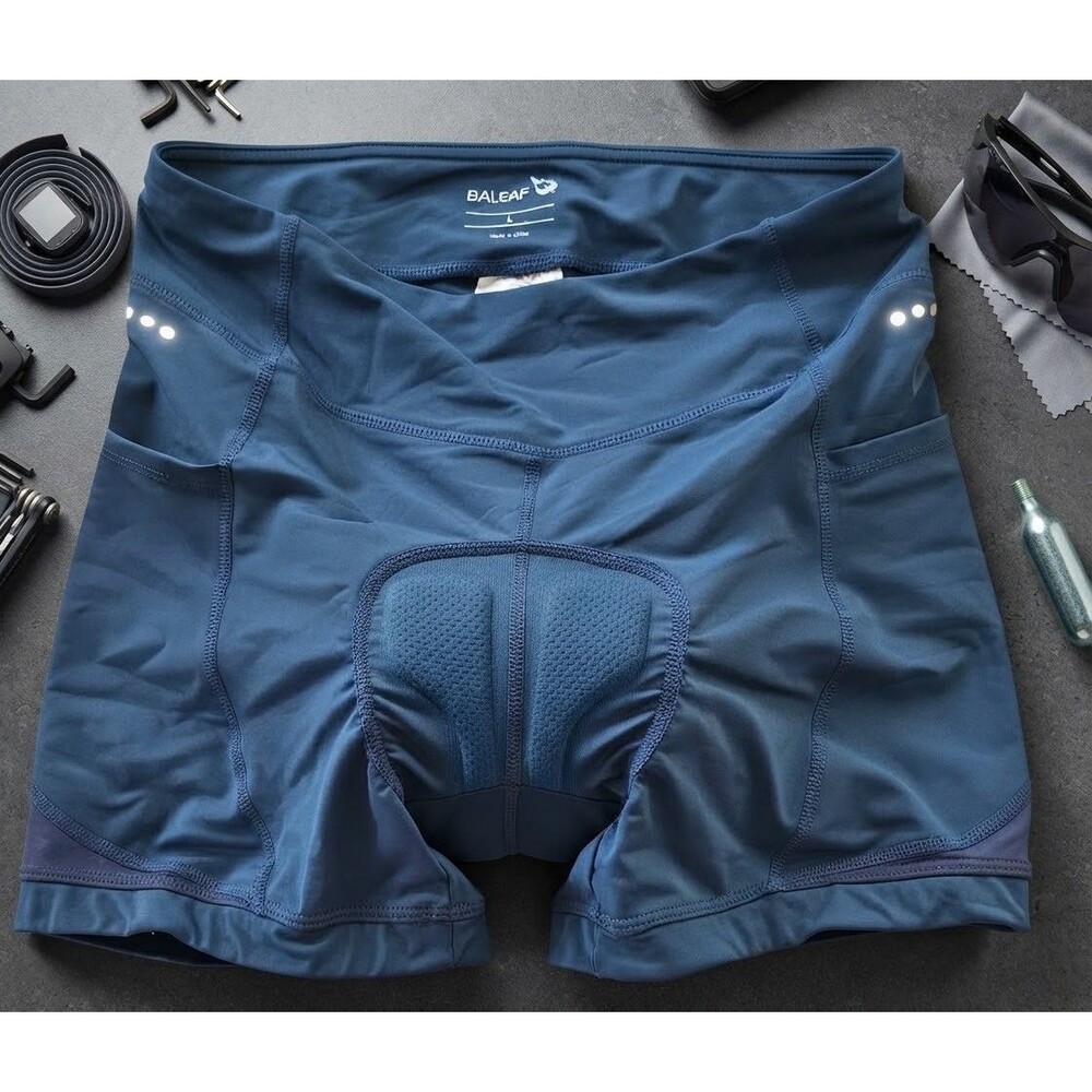 Baleaf Womens Large Blue 4D Padded Cycling Shorts Side Pockets Bike Spin Shorts